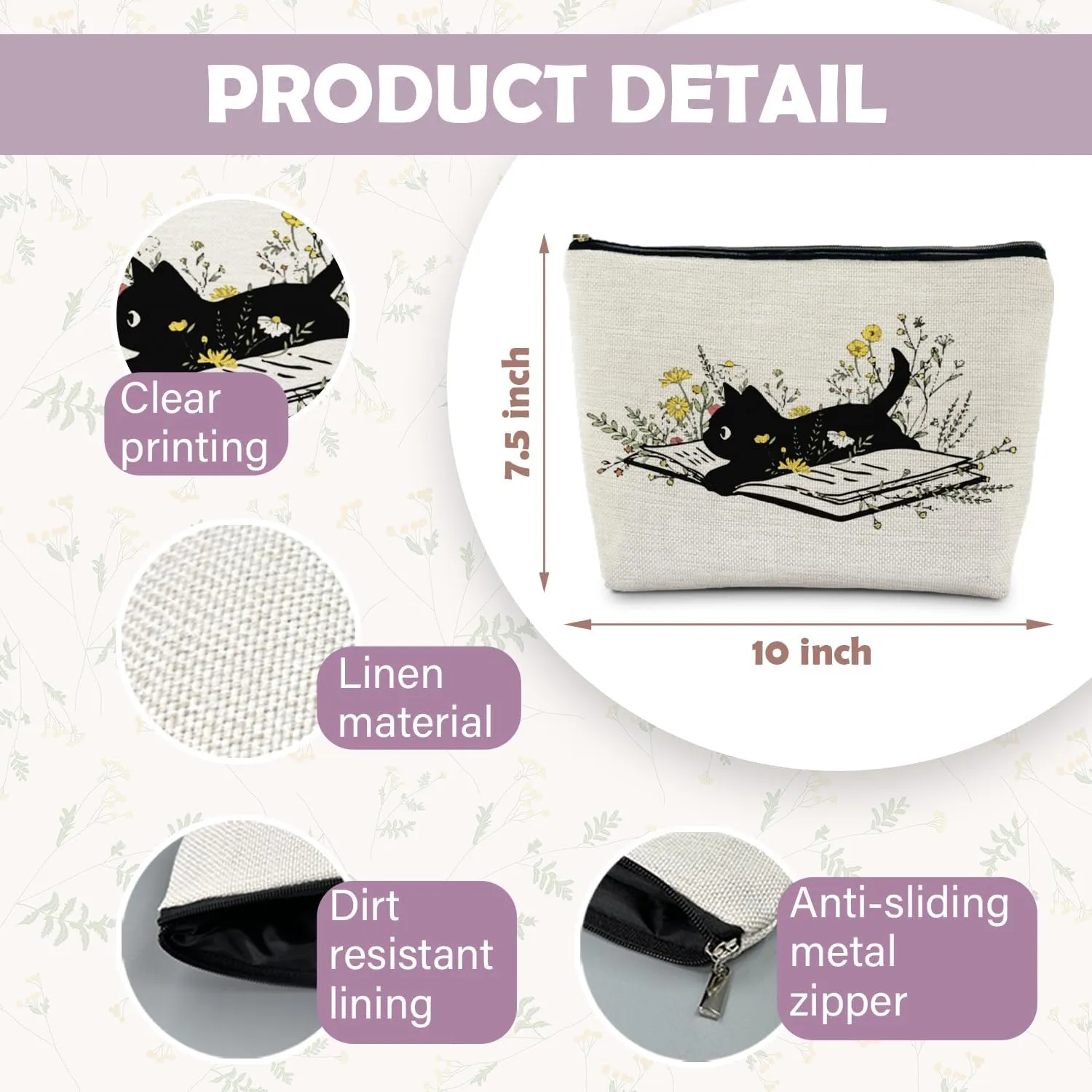 Floral Black Cat Makeup Bag, Cat Gifts for Women Cat Lovers, Black Cat Gifts, Cat Lover Gifts for Women, Cat Themed Gifts, Cat Stuff for Cat Lovers, Cat Cosmetic Bag Toiletry Bag