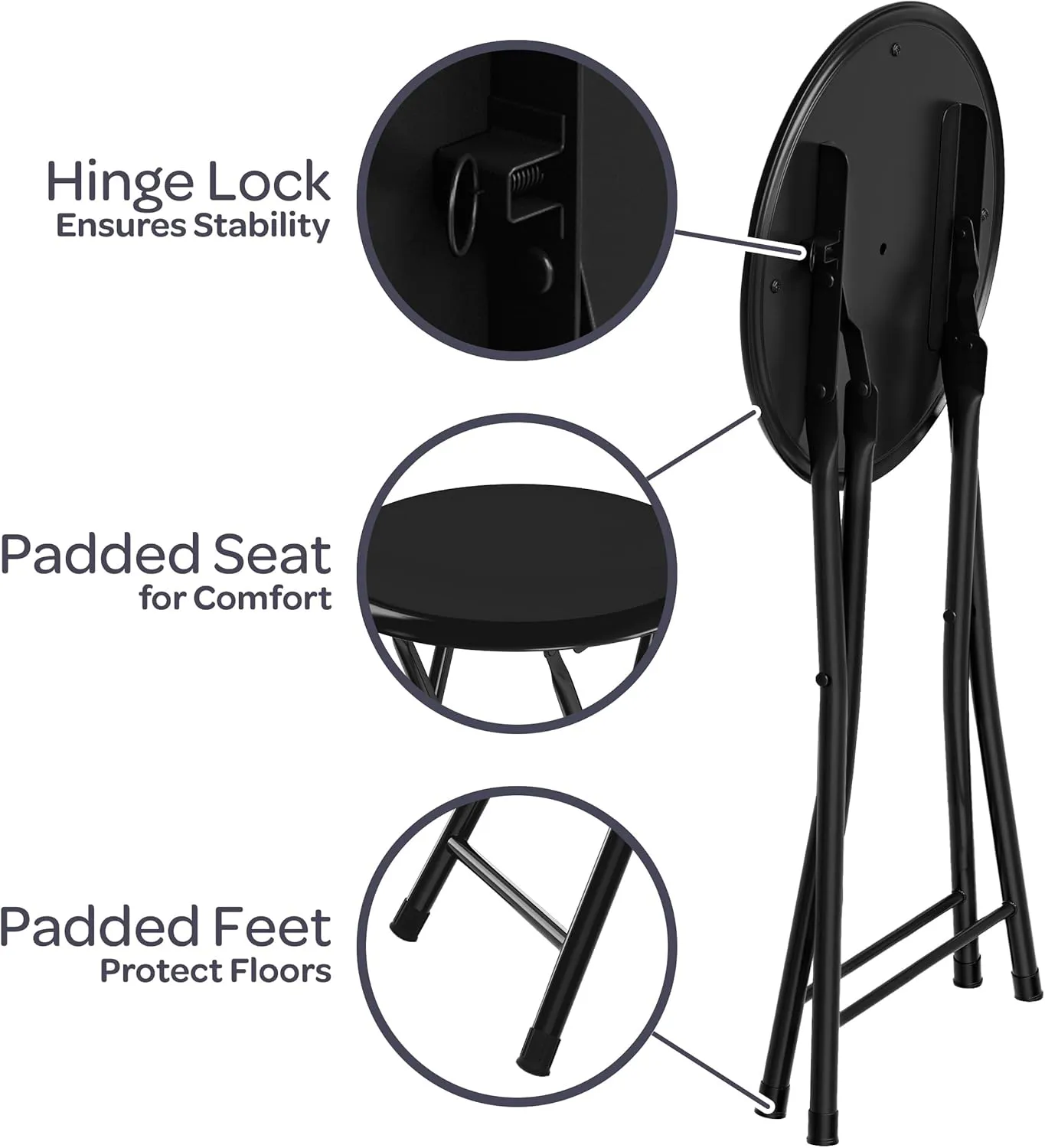 Folding Stool - Backless 18-Inch Stool with 225lb Capacity for Kitchen or Rec Room - Portable Indoor Counter Bar Stools by Lavish Home (Black)