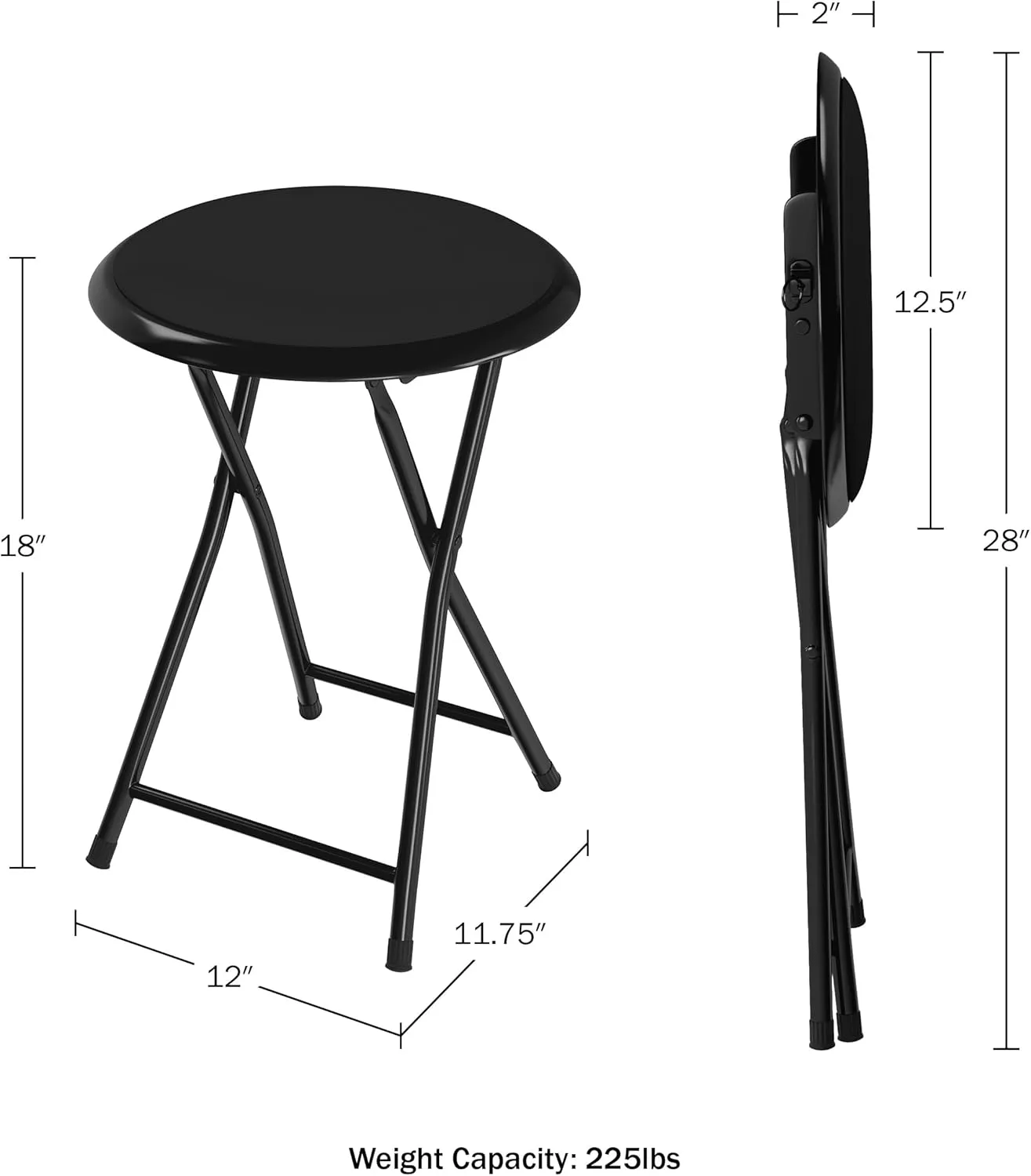 Folding Stool - Backless 18-Inch Stool with 225lb Capacity for Kitchen or Rec Room - Portable Indoor Counter Bar Stools by Lavish Home (Black)