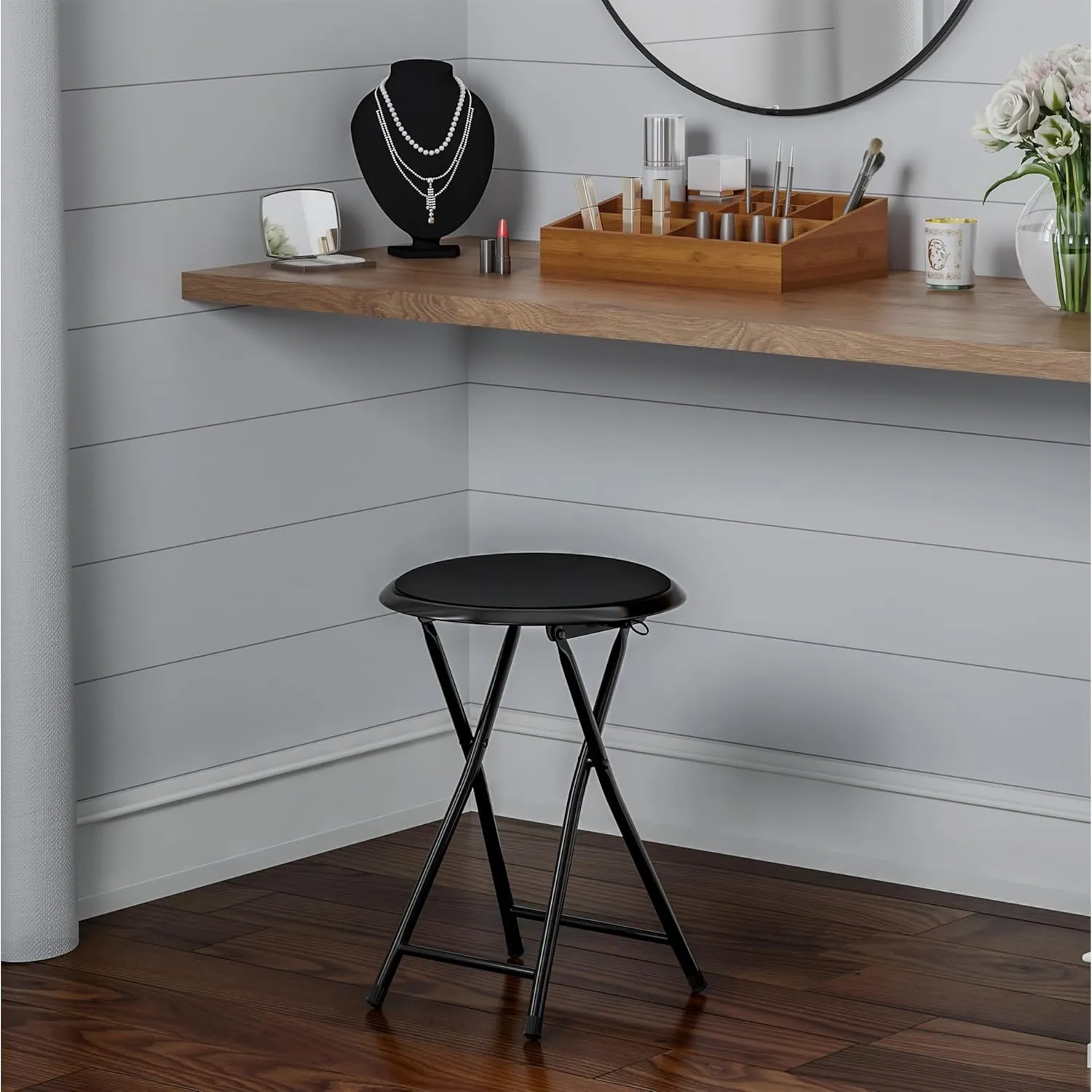 Folding Stool - Backless 18-Inch Stool with 225lb Capacity for Kitchen or Rec Room - Portable Indoor Counter Bar Stools by Lavish Home (Black)