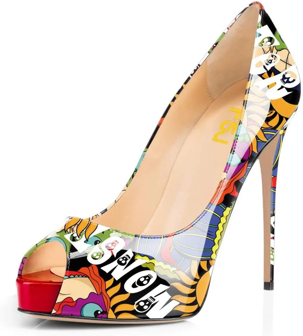 FSJ Women Graceful Peep Toe Pumps High Heels with Platform Slip On Party Prom Shoes Size 4-15 US