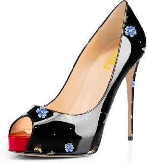 FSJ Women Graceful Peep Toe Pumps High Heels with Platform Slip On Party Prom Shoes Size 4-15 US