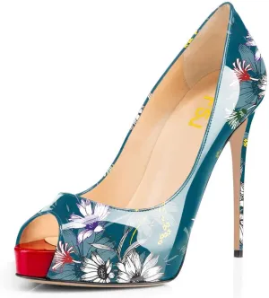 FSJ Women Graceful Peep Toe Pumps High Heels with Platform Slip On Party Prom Shoes Size 4-15 US
