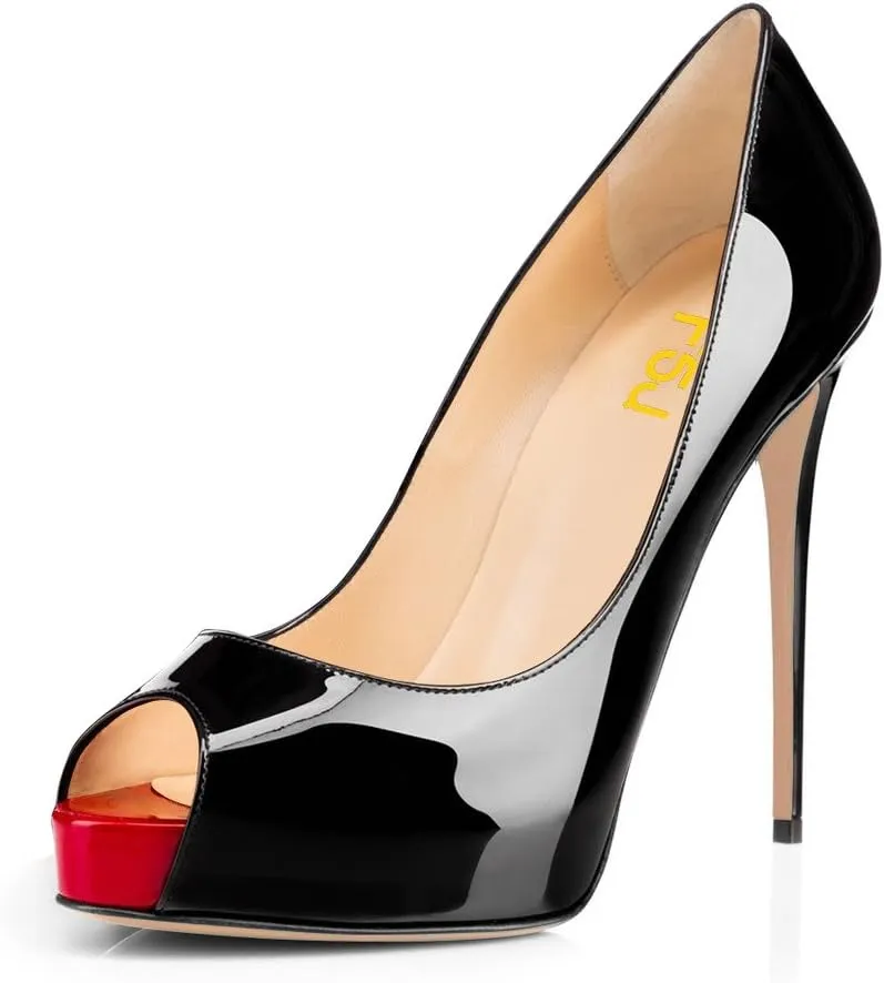 FSJ Women Graceful Peep Toe Pumps High Heels with Platform Slip On Party Prom Shoes Size 4-15 US