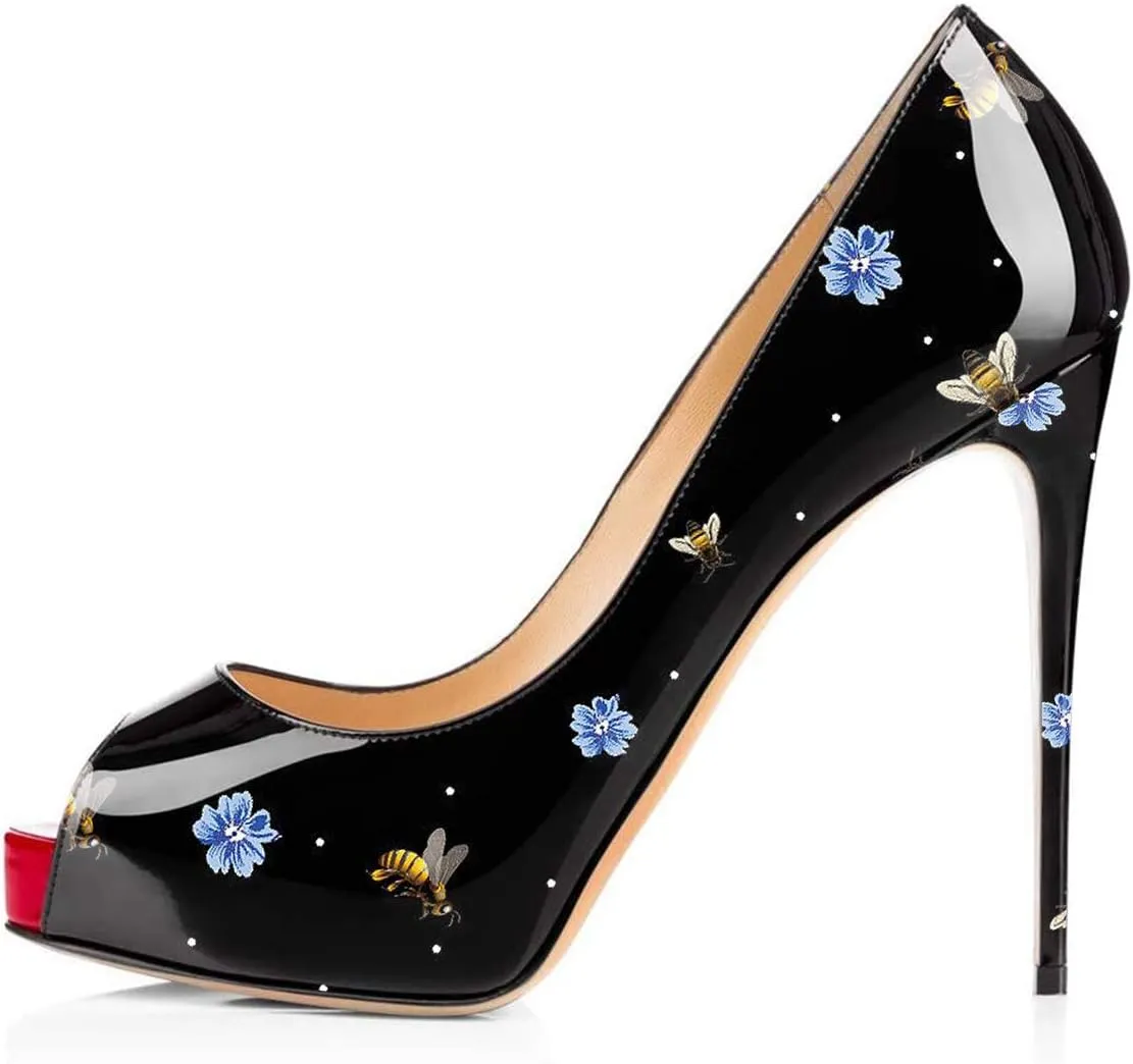 FSJ Women Graceful Peep Toe Pumps High Heels with Platform Slip On Party Prom Shoes Size 4-15 US
