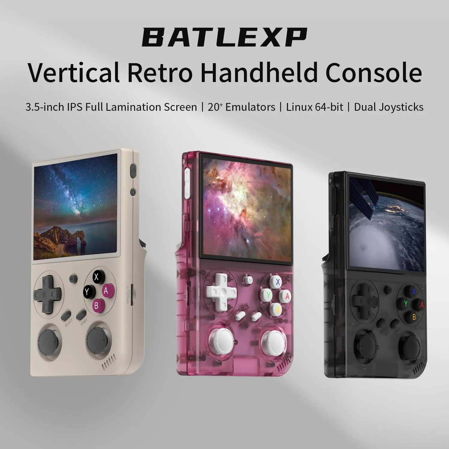 G350 Handheld Game Console , 3.5 Inch IPS Screen Linux System 3200 mAh Battery 4371 Games Preloaded , Portable Retro Video Games Console Support Wired Controller and Earphone (Gray)