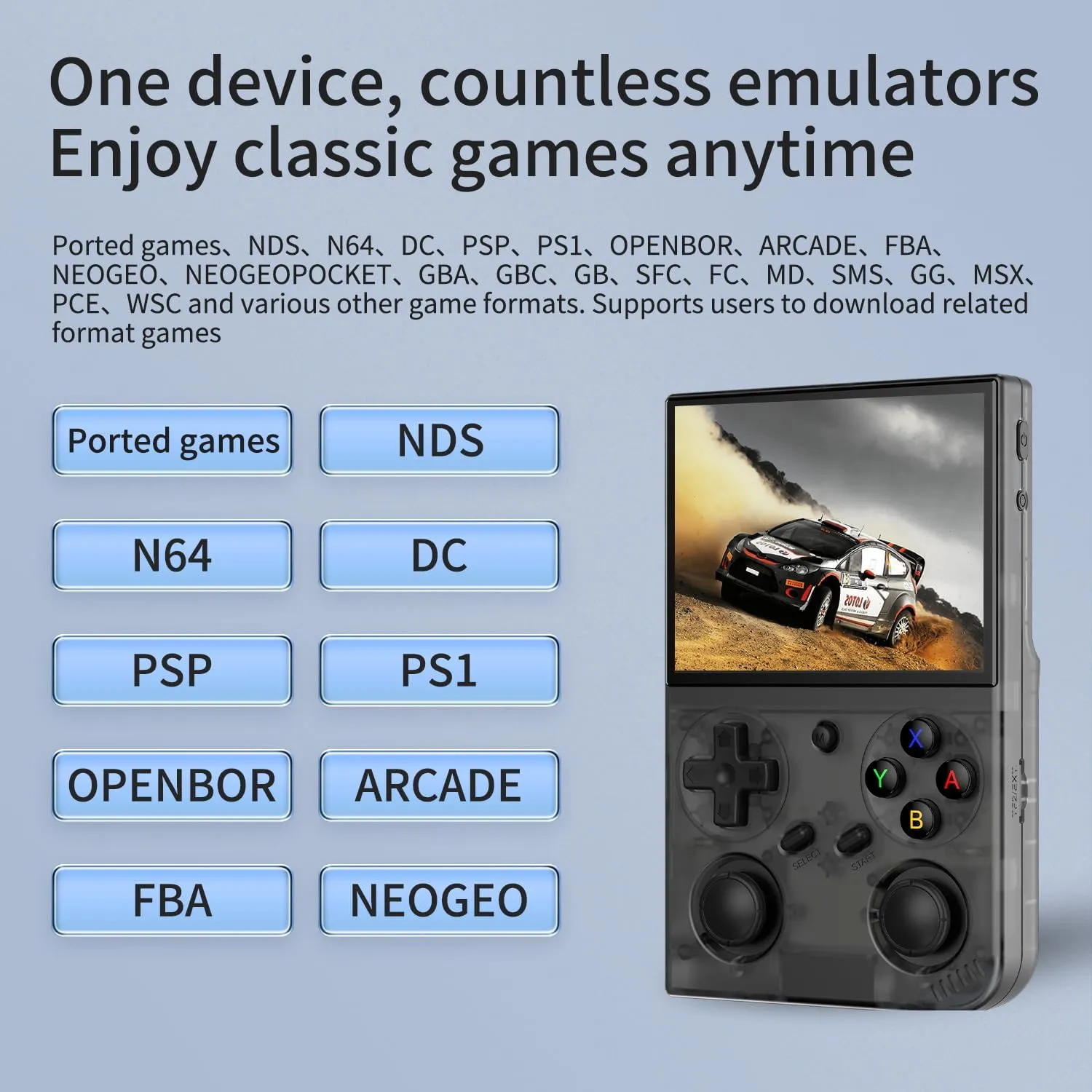 G350 Handheld Game Console , 3.5 Inch IPS Screen Linux System 3200 mAh Battery 4371 Games Preloaded , Portable Retro Video Games Console Support Wired Controller and Earphone (Transparent Black)