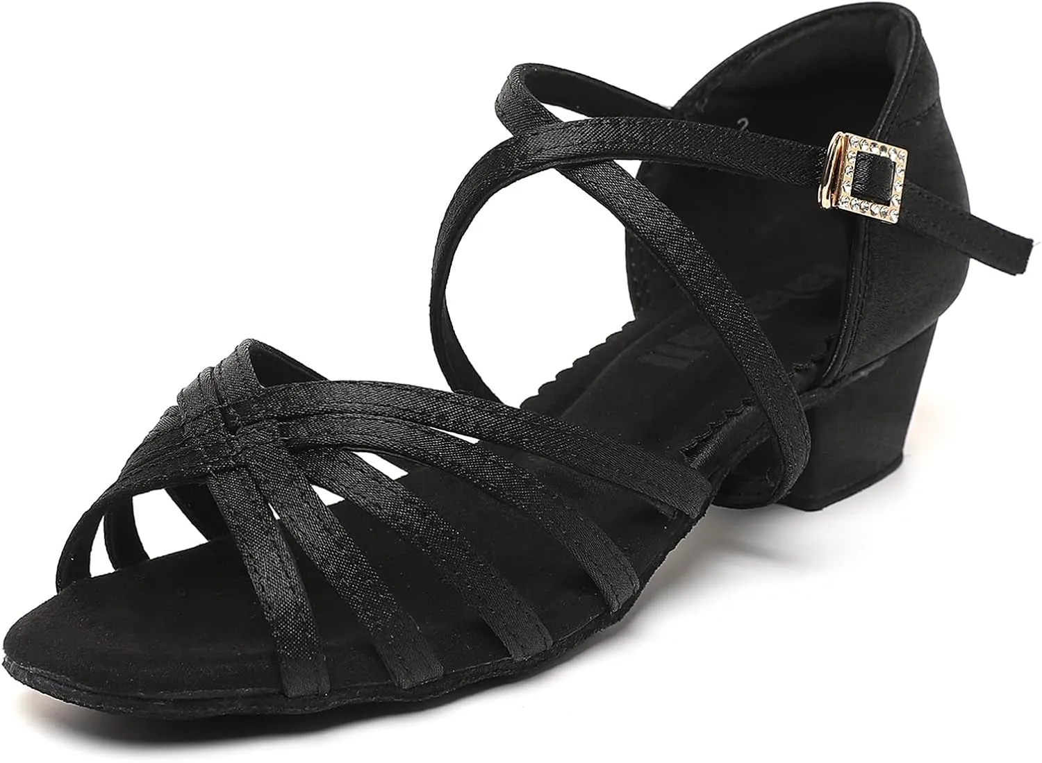 Girls Latin Dance Shoes Low Heels Ballroom Salsa Tango Performance Practice Dance Shoes for Girls Kids, White Black Tan (Toddler/Little Kid/Big Kid)