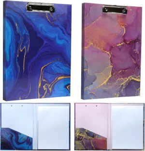 Global Printed Products Designer Printed Clipboard Portfolios, Interior Pocket, Metal Clip, Removable Paper Pad - Marble