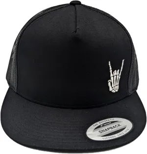 Glow in The Dark Rock On Skeleton Hand Embroidered Hat Horns Snapback Hats for Men Baseball Cap Adjustable Flat Bill Trucker Skull Hat Skateboard Hats Halloween Hats