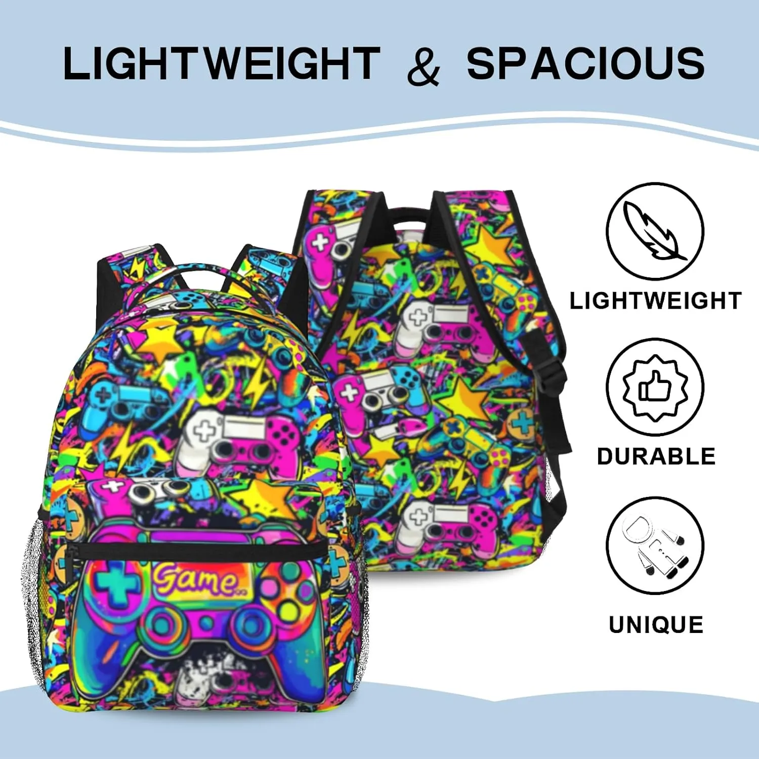 Graffiti Gaming Backpack For Teens Boys Kids Gamer Backpack School Bag For Kids Boys Girls Students Game Bookbags Laptop Computer Bag Age 6-8，8-10，10-12 Years Old