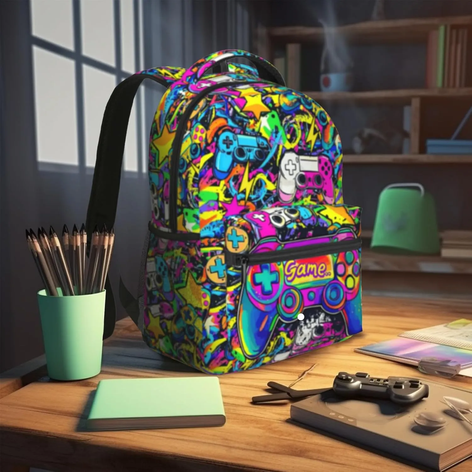 Graffiti Gaming Backpack For Teens Boys Kids Gamer Backpack School Bag For Kids Boys Girls Students Game Bookbags Laptop Computer Bag Age 6-8，8-10，10-12 Years Old