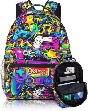 Graffiti Gaming Backpack For Teens Boys Kids Gamer Backpack School Bag For Kids Boys Girls Students Game Bookbags Laptop Computer Bag Age 6-8，8-10，10-12 Years Old