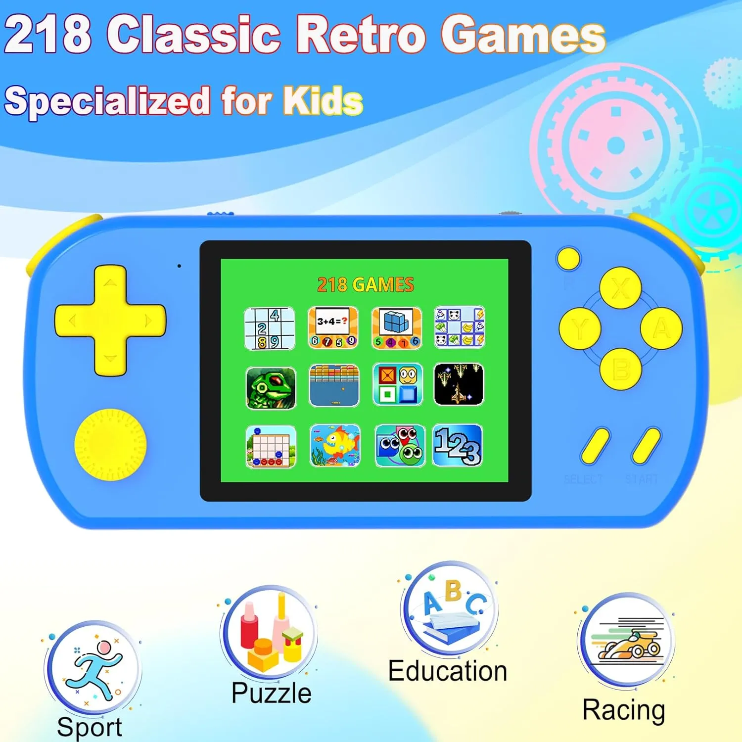 Great Boy Handheld Games for Kids with 218 Retro Video Game 3.0'' Color Screen Rechargeable Arcade Gaming Player,Birthday Xmas Gift (Blue)