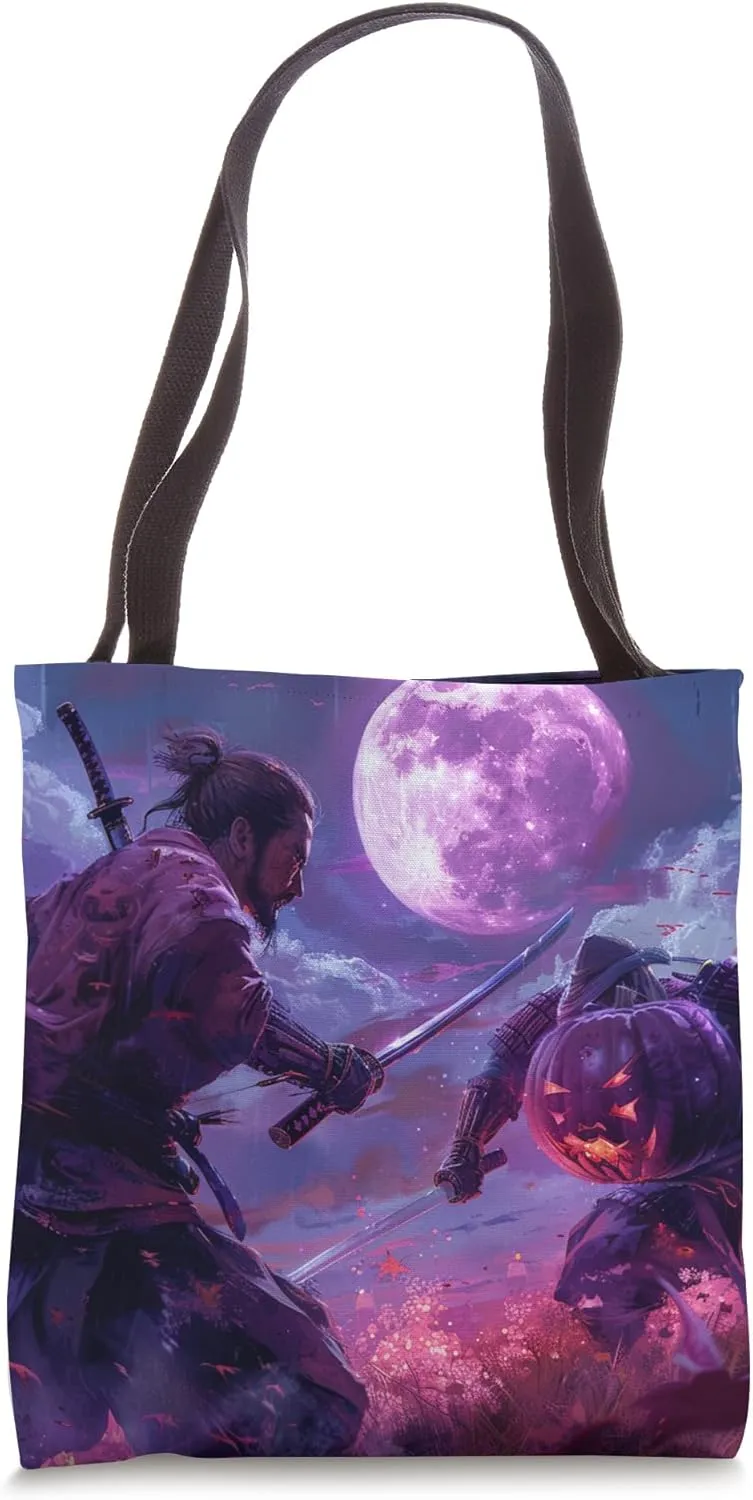Halloween Realm: Samurai's Moonlit Sword Dance Tote Bag