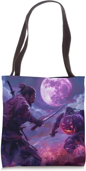 Halloween Realm: Samurai's Moonlit Sword Dance Tote Bag
