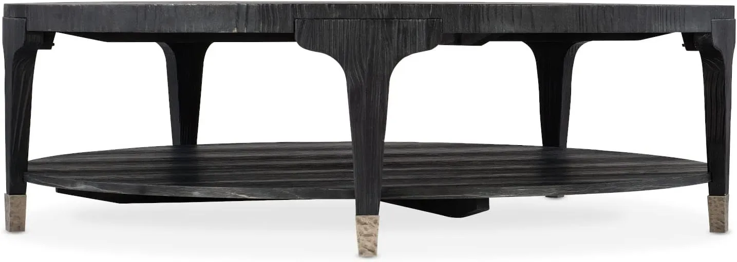 Hooker Furniture Chapman Veneers Shou Sugi Ban Round Cocktail Table in Black