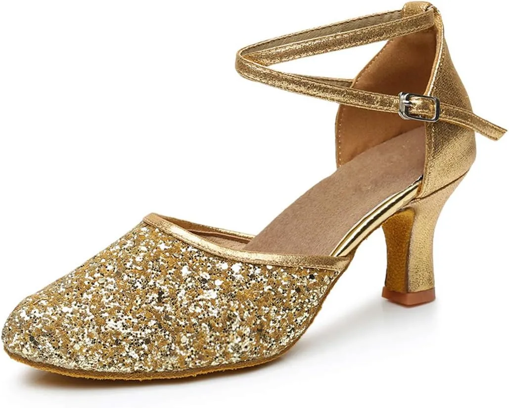 iCKER Womens Latin Dance Shoes Heeled Ballroom Salsa Tango Party Sequin Dance Shoes