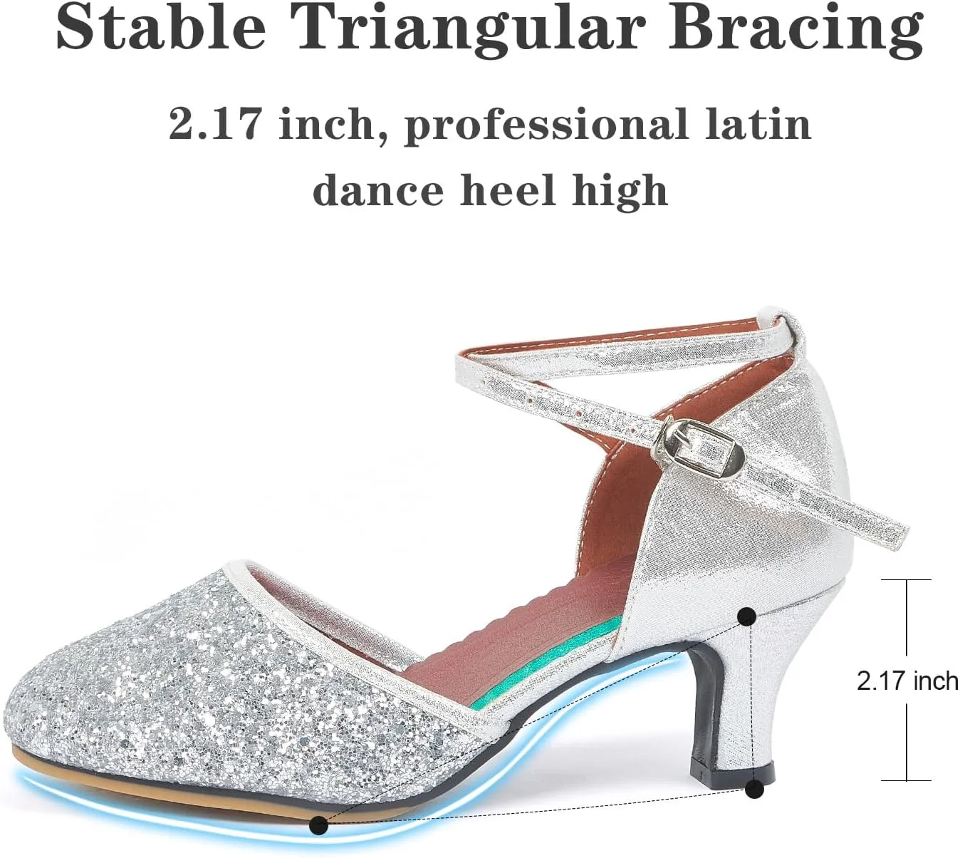 iCKER Womens Latin Dance Shoes Heeled Ballroom Salsa Tango Party Sequin Dance Shoes