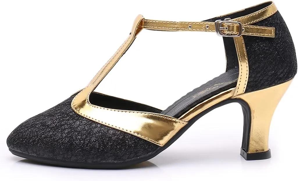 iCKER Womens Latin Dance Shoes Heeled Ballroom Salsa Tango Party Sequin Dance Shoes