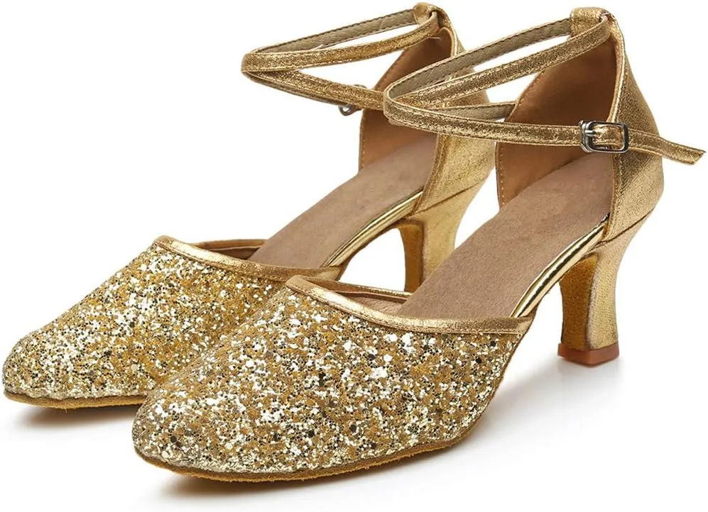 iCKER Womens Latin Dance Shoes Heeled Ballroom Salsa Tango Party Sequin Dance Shoes