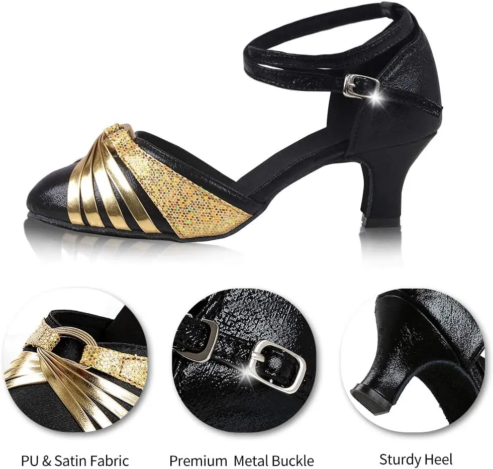 iCKER Womens Latin Dance Shoes Heeled Ballroom Salsa Tango Party Sequin Dance Shoes