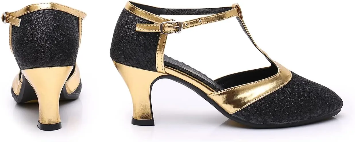 iCKER Womens Latin Dance Shoes Heeled Ballroom Salsa Tango Party Sequin Dance Shoes