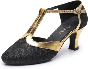 iCKER Womens Latin Dance Shoes Heeled Ballroom Salsa Tango Party Sequin Dance Shoes