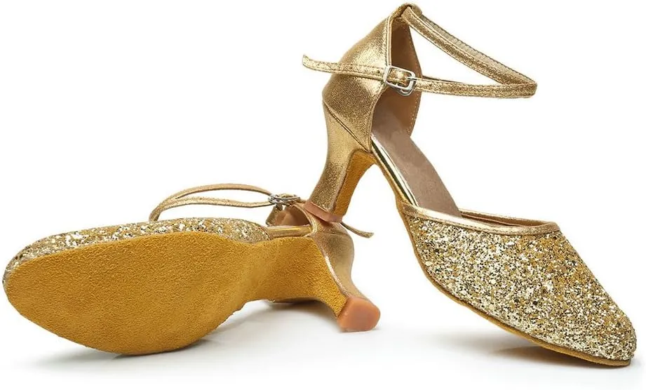 iCKER Womens Latin Dance Shoes Heeled Ballroom Salsa Tango Party Sequin Dance Shoes
