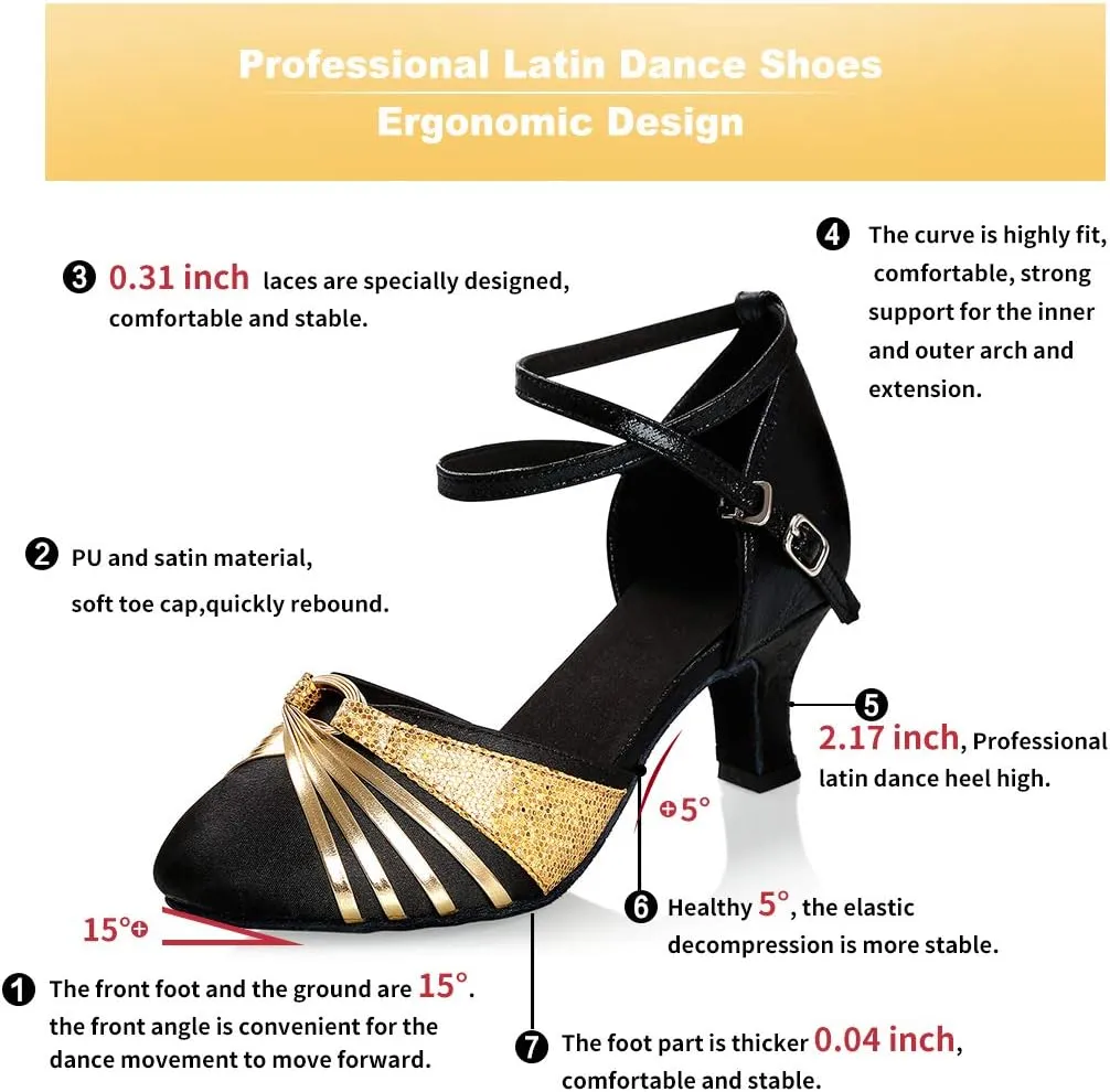 iCKER Womens Latin Dance Shoes Heeled Ballroom Salsa Tango Party Sequin Dance Shoes