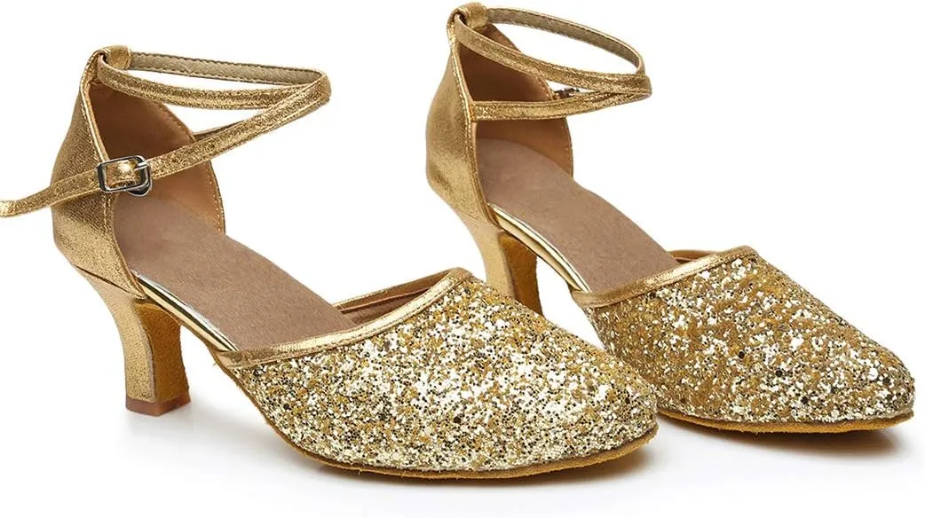 iCKER Womens Latin Dance Shoes Heeled Ballroom Salsa Tango Party Sequin Dance Shoes