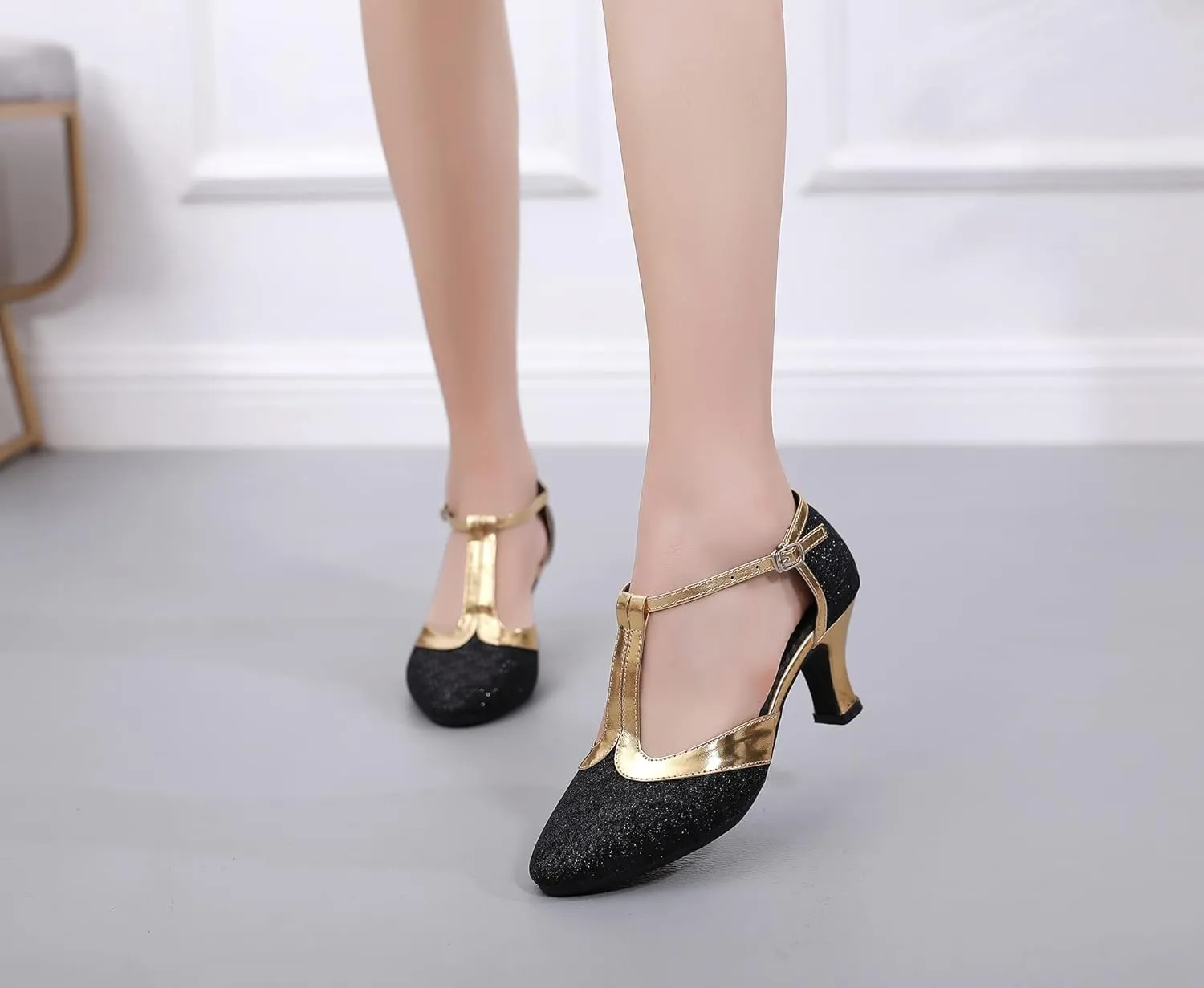 iCKER Womens Latin Dance Shoes Heeled Ballroom Salsa Tango Party Sequin Dance Shoes