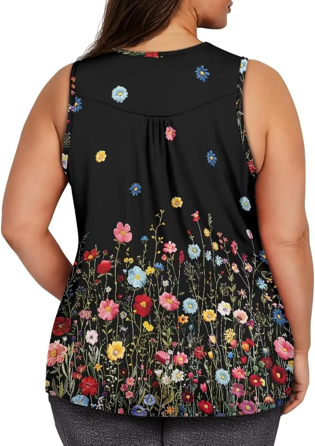 Irisjudy Ethnic Stripe Women Tank Tops, Countryside Ditsy Flower V-Neck Sleeveless Dressy Tunics Shirt, Galaxy Henley Blouses