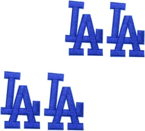Iron on Patches Sports LA Los Angeles Teams Letter - Pack of 4 - Ideal for Shirts, Jackets, Hats, Jeans, Shoes, Bags - Durable, Easy Apply (LA Blue 3.5" x 2.5" pk4)