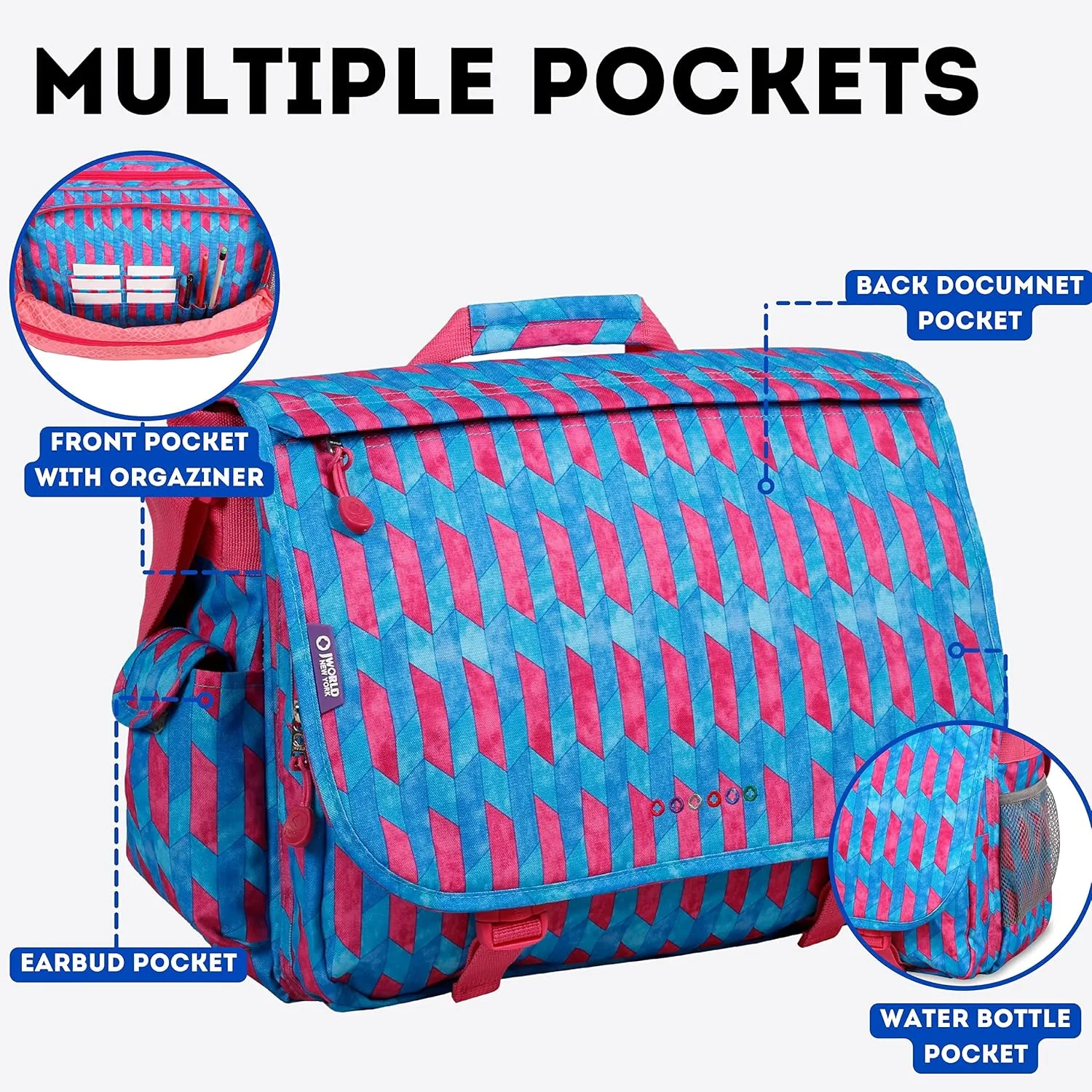 J World New York Thomas Laptop Messenger Bag for Women & Men. Kids Computer Bookbag