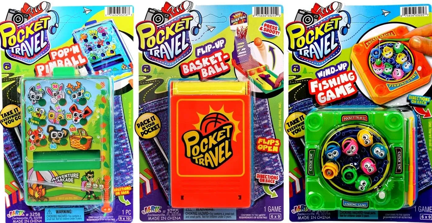 JA-RU Pocket Retro Mini Handheld Games (3 Toys Bundle) Mini Basketball, Hand Pinball Game, & Magnetic Fishing Toy. Classic Party Favors for Kids. 3255-3258-3205p