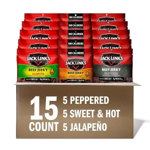 Jack Link's Beef Jerky Bold Variety Pack – Includes Sweet & Hot, Jalapeño and Peppered Jerky, Bulk Protein Snack Pack, Good Source of Protein, Meat Snacks Made with 100% Beef – 1.25 Oz (Pack of 15)
