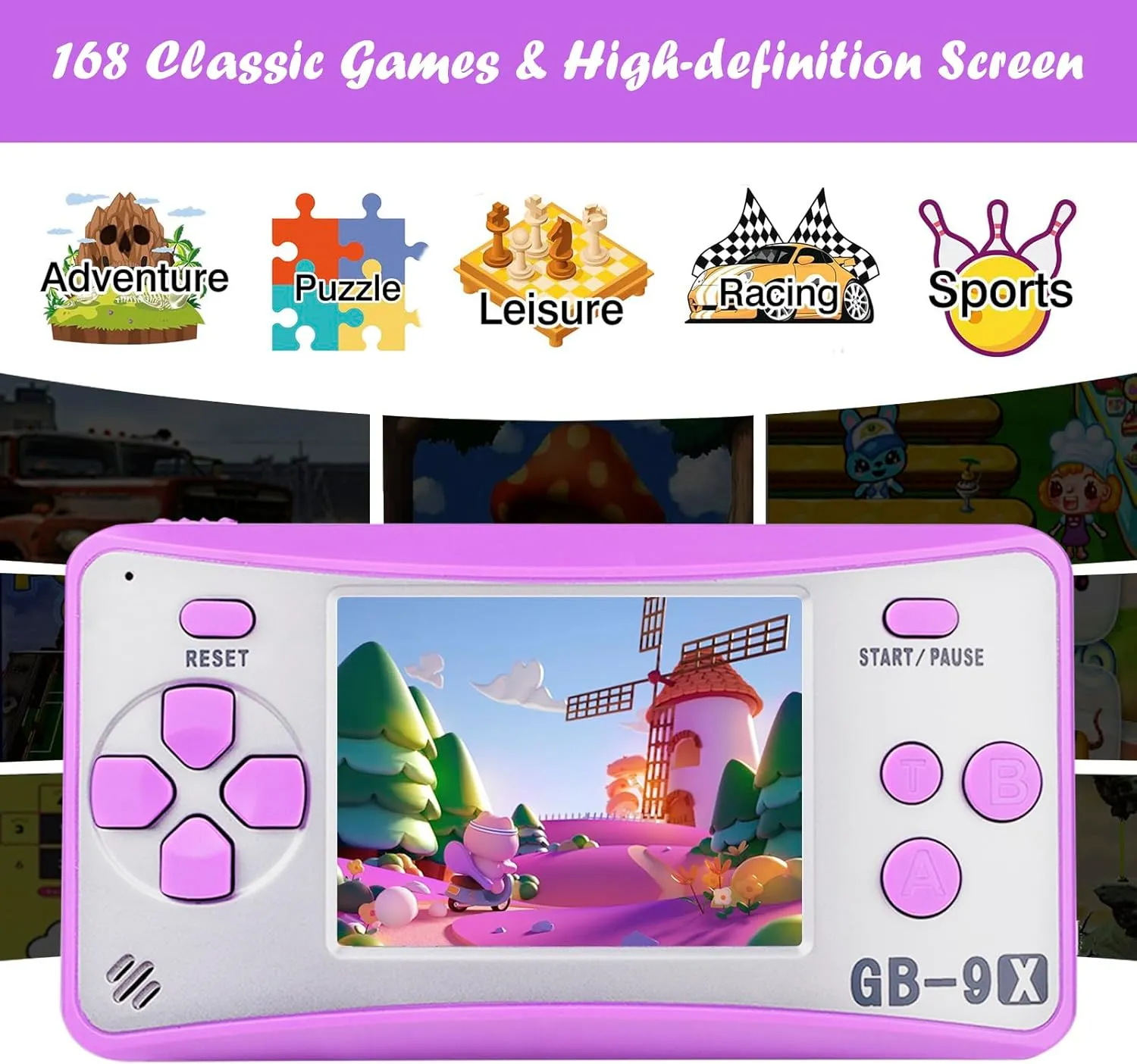JJFUN Mini Handheld Game Console for Kids Portable Retro Video Game Player Built-in 168 Classic Games 2.5 inches LCD Screen Arcade Gaming System Xmas Present for Boys Girls Ages 4-12 (Purple Silver)