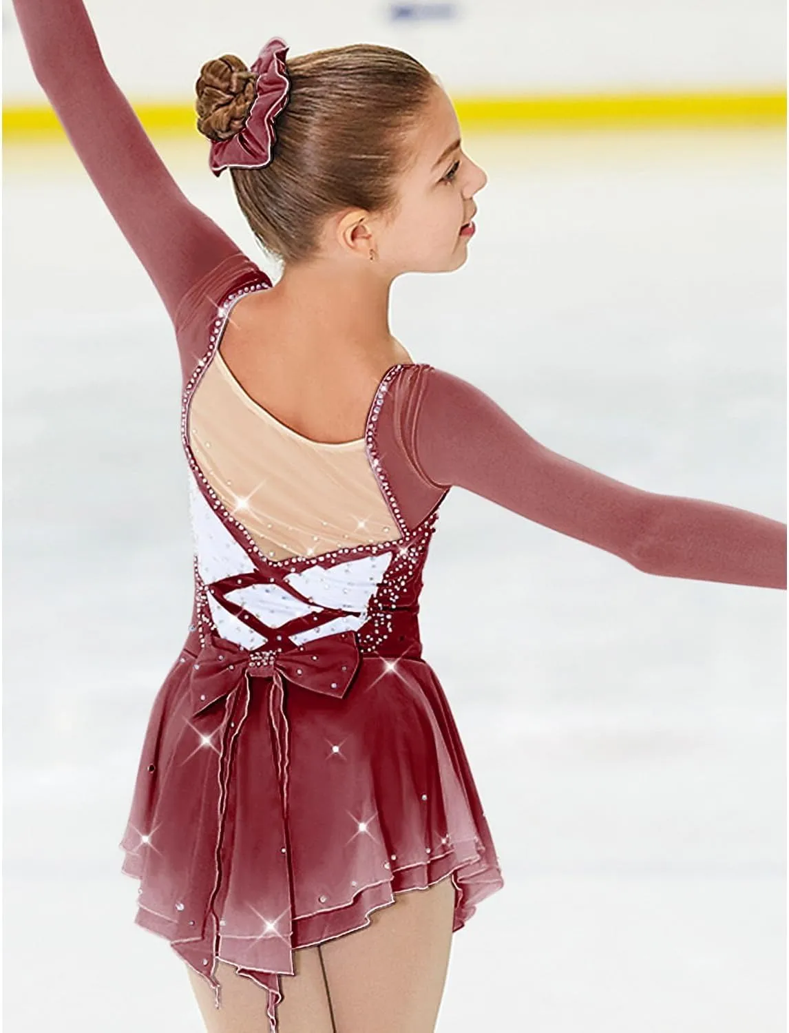 JRUIA Fashion Figure Skating Performance Dress Girls Rhythmic Ice Skirt Crystal Ballet Competition Costume Gymnastics Leotard