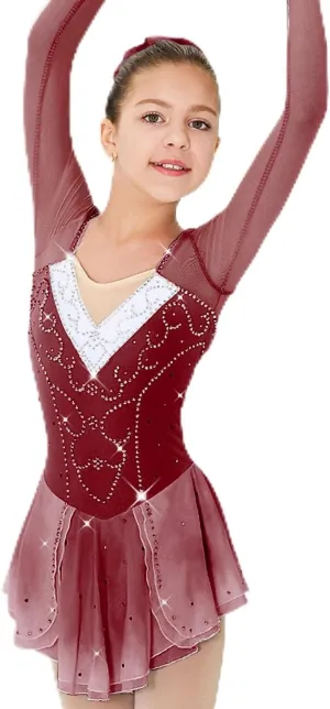 JRUIA Fashion Figure Skating Performance Dress Girls Rhythmic Ice Skirt Crystal Ballet Competition Costume Gymnastics Leotard