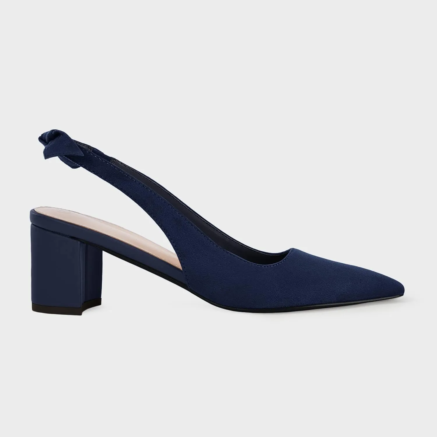 Juliet Holy Womens Pumps Pointed Toe Slip on Slingback Cute Bowknot Classic Chunky Block Heels