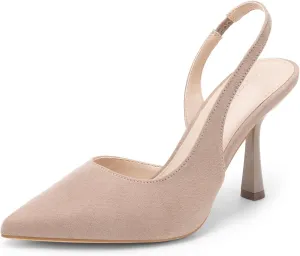 JustFab Black Closed Toe Heels for Women Pointed Toe Kitten Heels Slingback Pumps Dress Shoes for Women