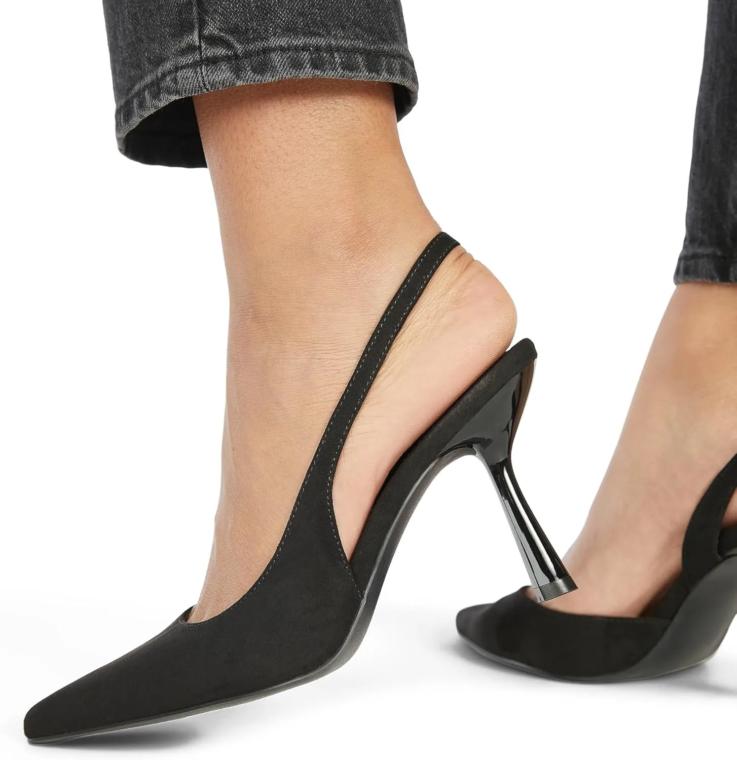 JustFab Women's Pointed Toe High Stiletto Heels Slingback Stretch Slip-on Pumps Backless Patent Suede Fashion Dress Shoes for Women
