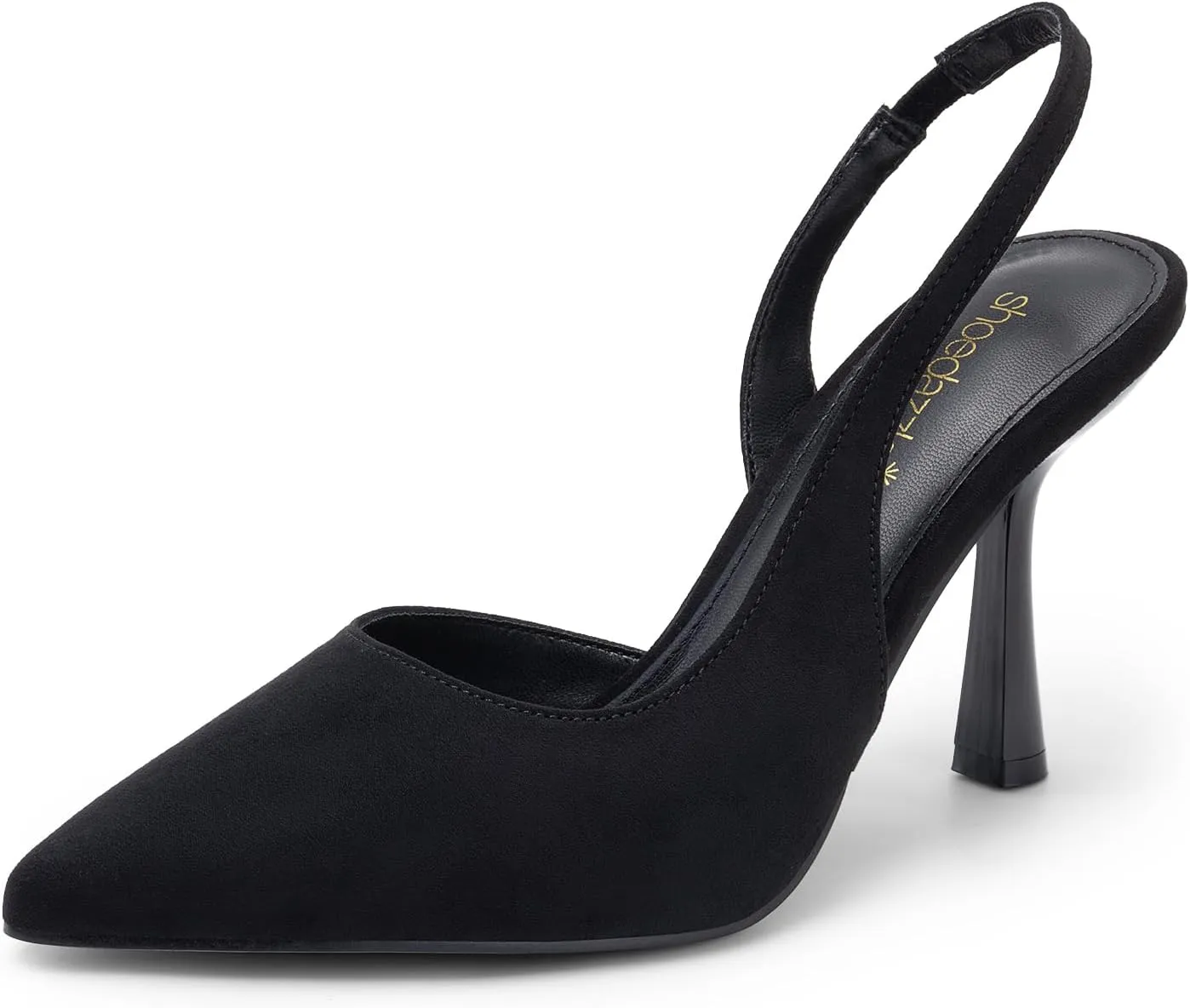 JustFab Women's Pointed Toe High Stiletto Heels Slingback Stretch Slip-on Pumps Backless Patent Suede Fashion Dress Shoes for Women