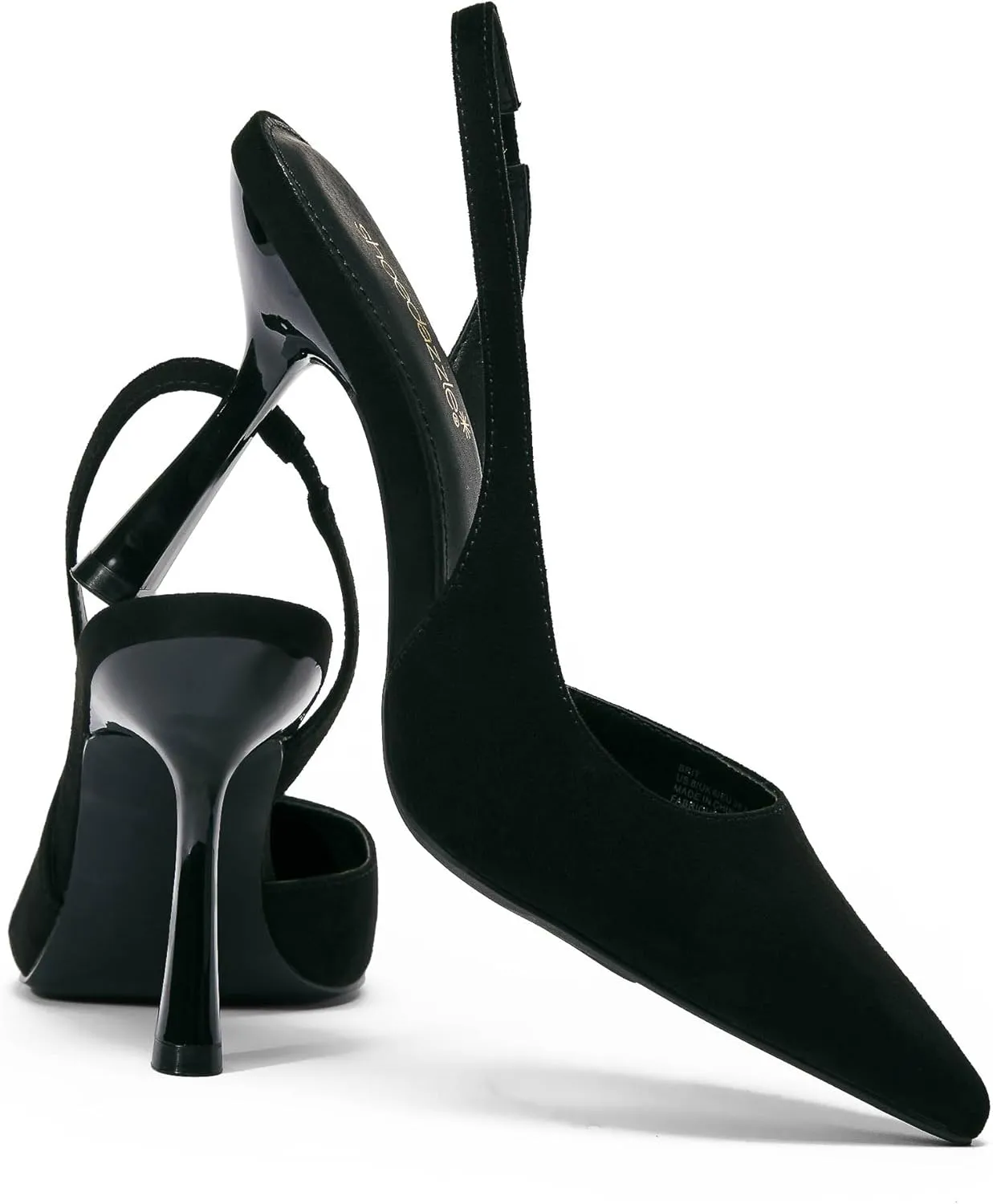 JustFab Women's Pointed Toe High Stiletto Heels Slingback Stretch Slip-on Pumps Backless Patent Suede Fashion Dress Shoes for Women