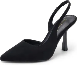 JustFab Women's Pointed Toe High Stiletto Heels Slingback Stretch Slip-on Pumps Backless Patent Suede Fashion Dress Shoes for Women