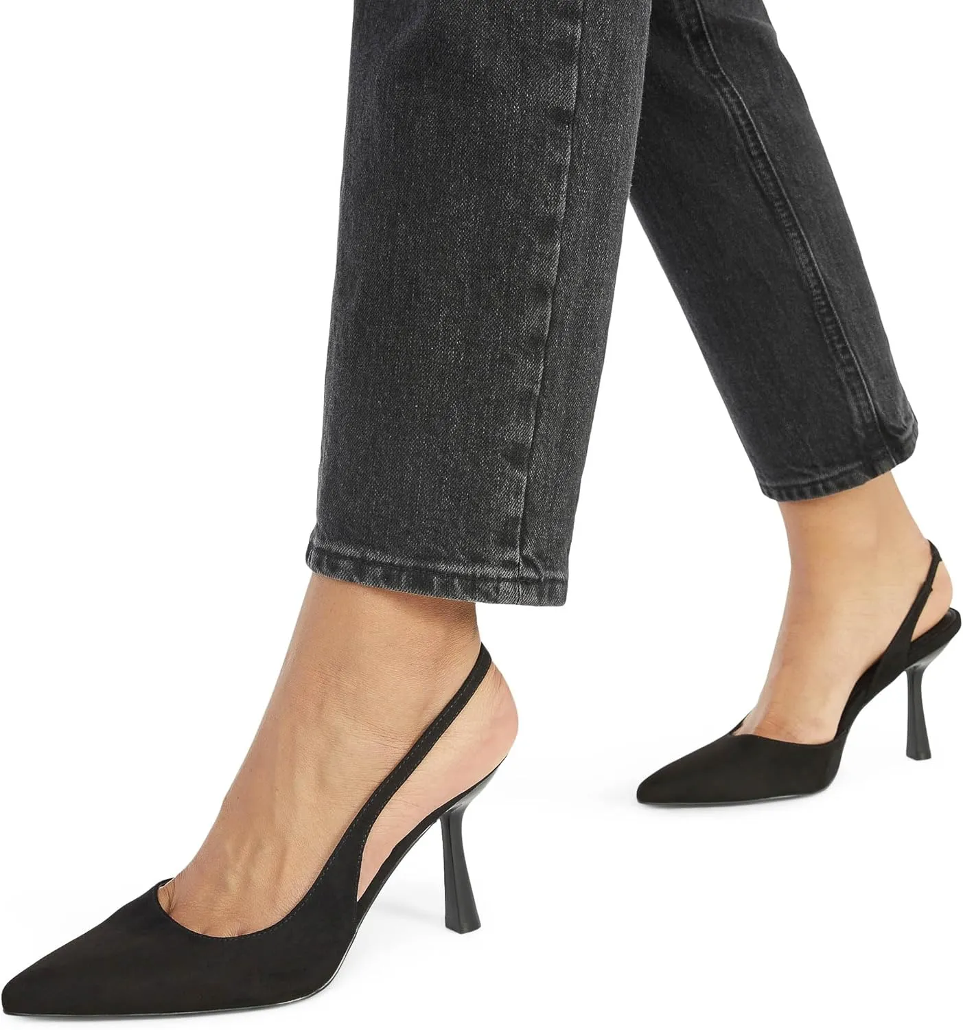 JustFab Women's Pointed Toe High Stiletto Heels Slingback Stretch Slip-on Pumps Backless Patent Suede Fashion Dress Shoes for Women