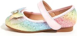 K KIP WOK Toddler Girl Mary Jane Dress Glitter Flats Shoes Flower for Ballet Wedding