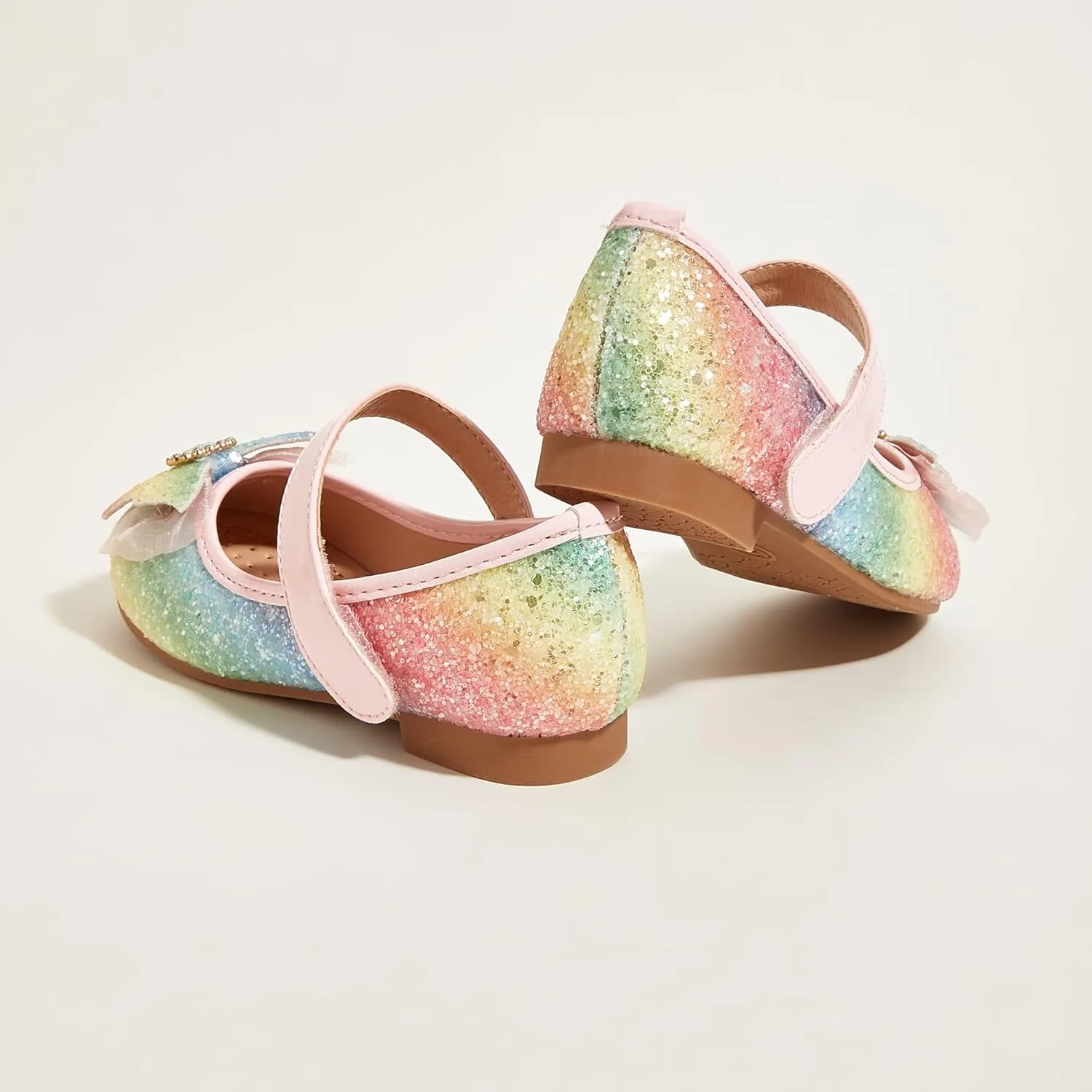 K KIP WOK Toddler Girl Mary Jane Dress Glitter Flats Shoes Flower for Ballet Wedding