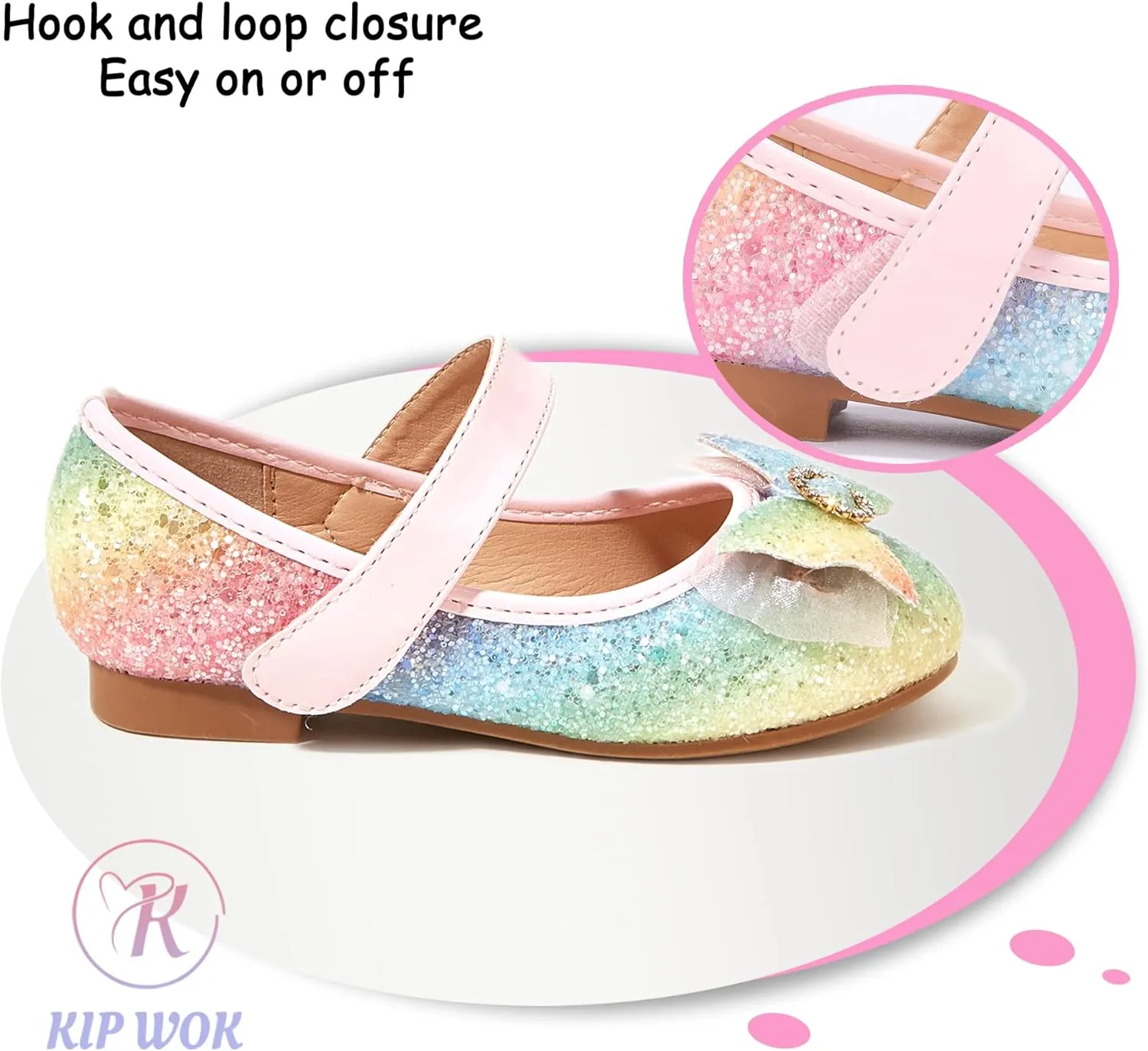 K KIP WOK Toddler Girl Mary Jane Dress Glitter Flats Shoes Flower for Ballet Wedding